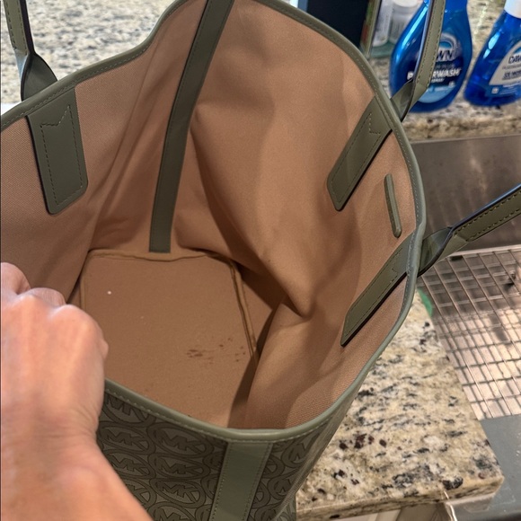 Michael Kors Olive Green MK Logo Coated Canvas Tote - Picture 2 of 5